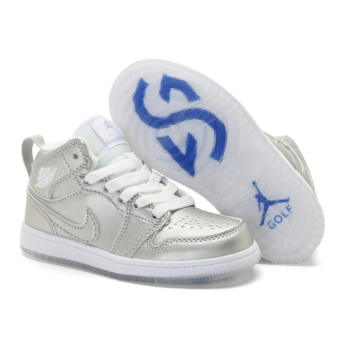 Youth Running Weapon Air Jordan 1 Silver Shoes 0122